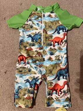 Kids Dinosaur Print One-Piece - Green Sleeves
